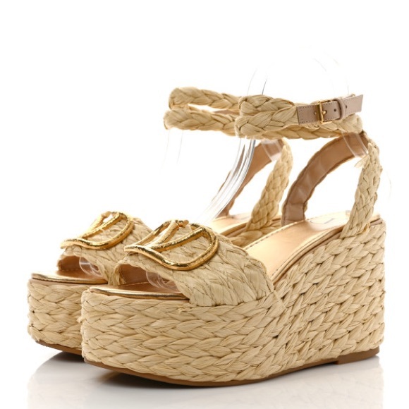 Valentino Garavani VLOGO Raffia Platform Wedge Sandals Size EU 40 - Picture 3 of 9